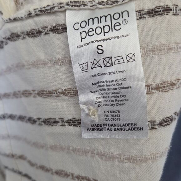 NWT COMMON PEOPLE Harris Shirt Linen Blend SS Tri Stone Stripe Men's S MSRP $179 - Picture 9 of 13